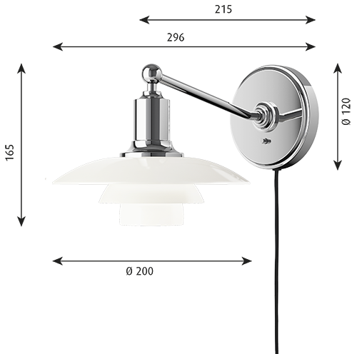 PH 2/1 - Wall Lamp Louis Poulsen - Opal Glass & Chrome